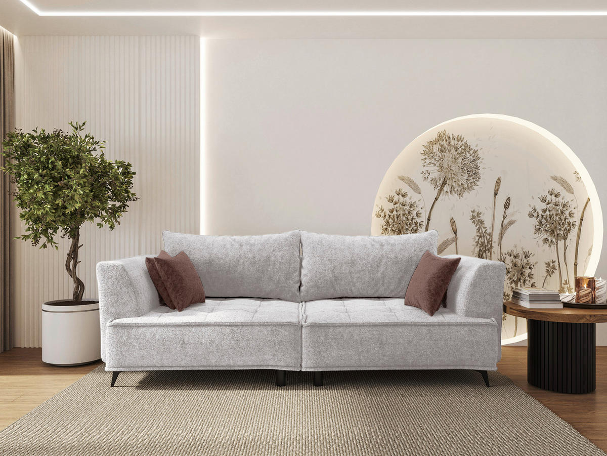 BIGSOFA in Chenille Ecru  - Ecru/Altrosa, Design, Textil/Metall (250/90/120cm) - home24