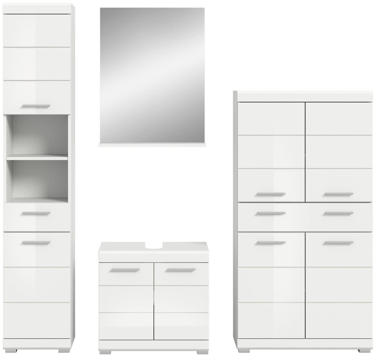 BADEZIMMER 4-teilig  in 171 cm  - Weiß Hochglanz/Silberfarben, MODERN, Glas/Holzwerkstoff (171cm) - MID.YOU
