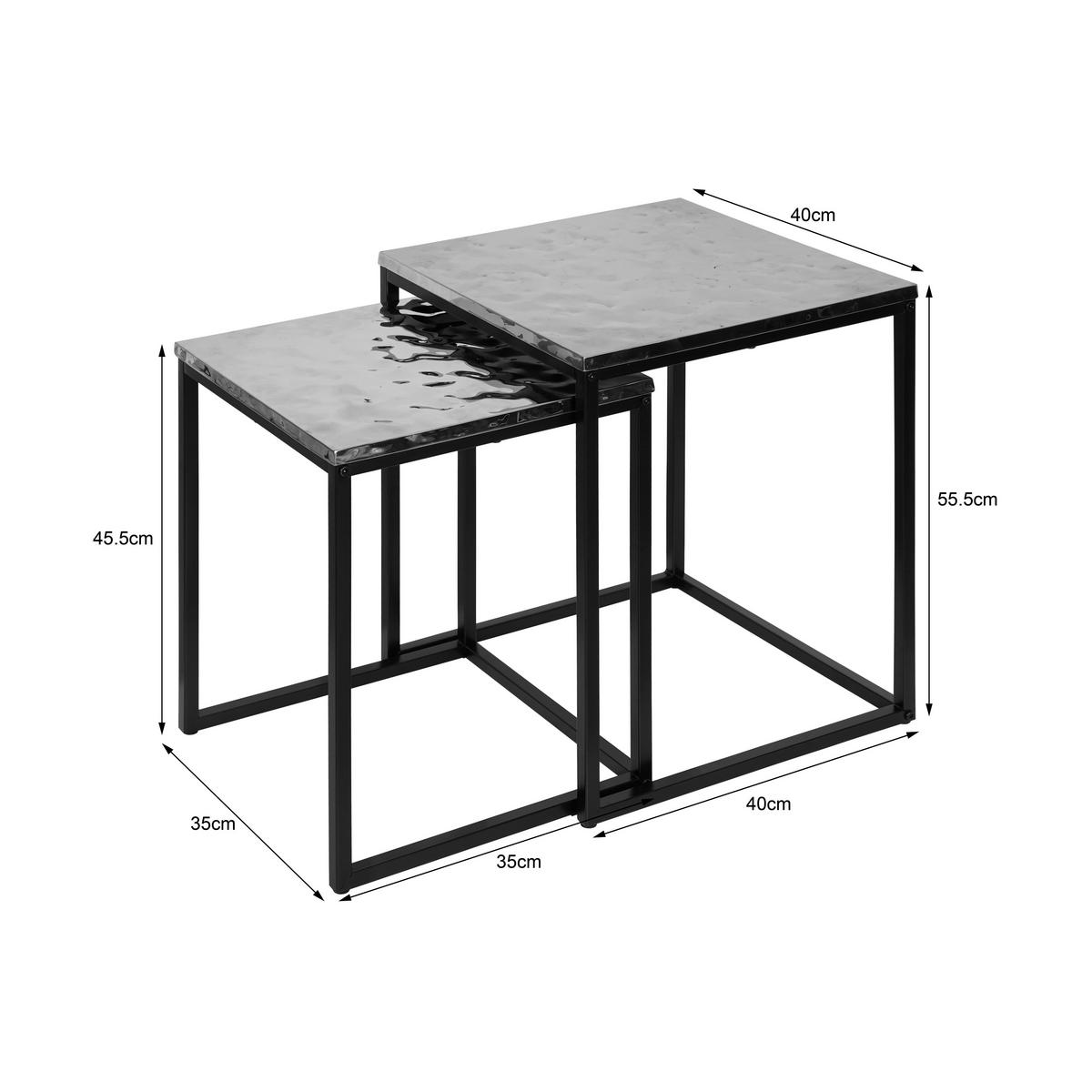 BEISTELLTISCHSET quadratisch Schwarz, Edelstahlfarben  - Edelstahlfarben/Schwarz, LIFESTYLE, Holzwerkstoff/Metall (35-40/35-40/45,5-50,5cm) - Xora