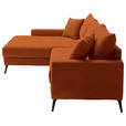 ECKSOFA  in Cord Dunkelorange  173/280 cm  - Dunkelorange/Schwarz, KONVENTIONELL, Textil/Metall (173/280cm) - Hom`in