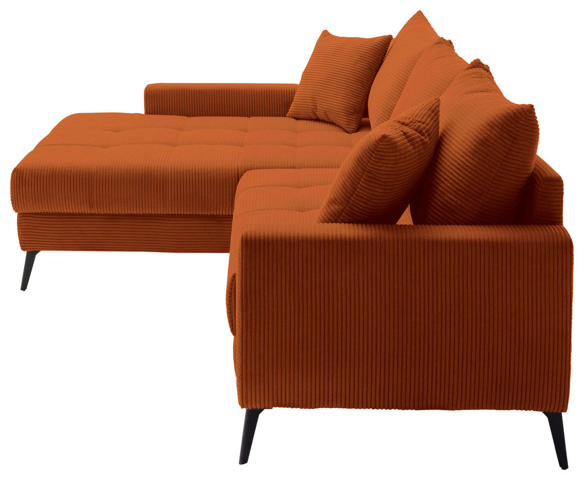 ECKSOFA Dunkelorange Cord  - Dunkelorange/Schwarz, KONVENTIONELL, Textil/Metall (173/280cm) - Hom`in