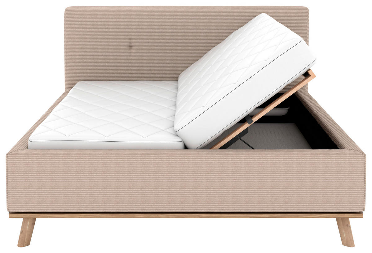 POLSTERBETT Matratze, Lattenrost, Bettkasten 160/200 cm  in Taupe  - Taupe/Eichefarben, Design, Holz/Textil (160/200cm) - Musterring