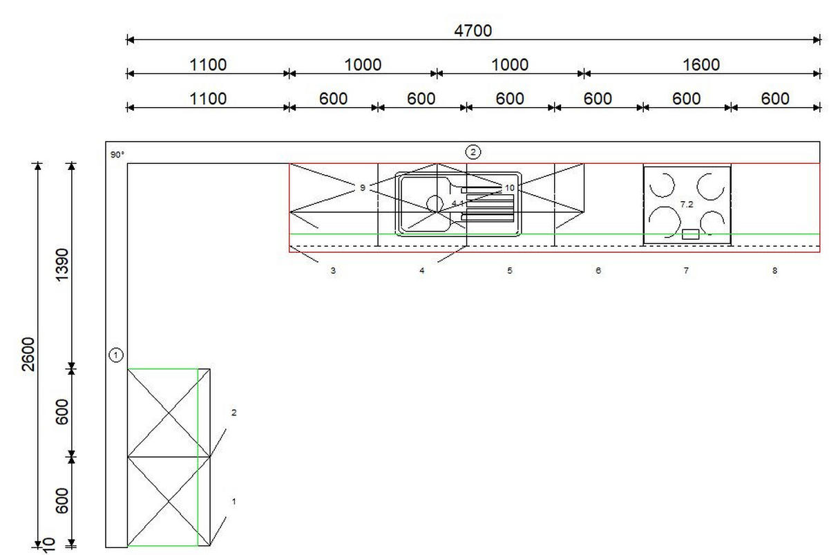 ECKKÜCHE XO50 120/360 cm  in Dunkelgrün, Kaschmir  - Kaschmir/Dunkelgrün, Design, Holzwerkstoff/Metall (120/360cm) - Xora