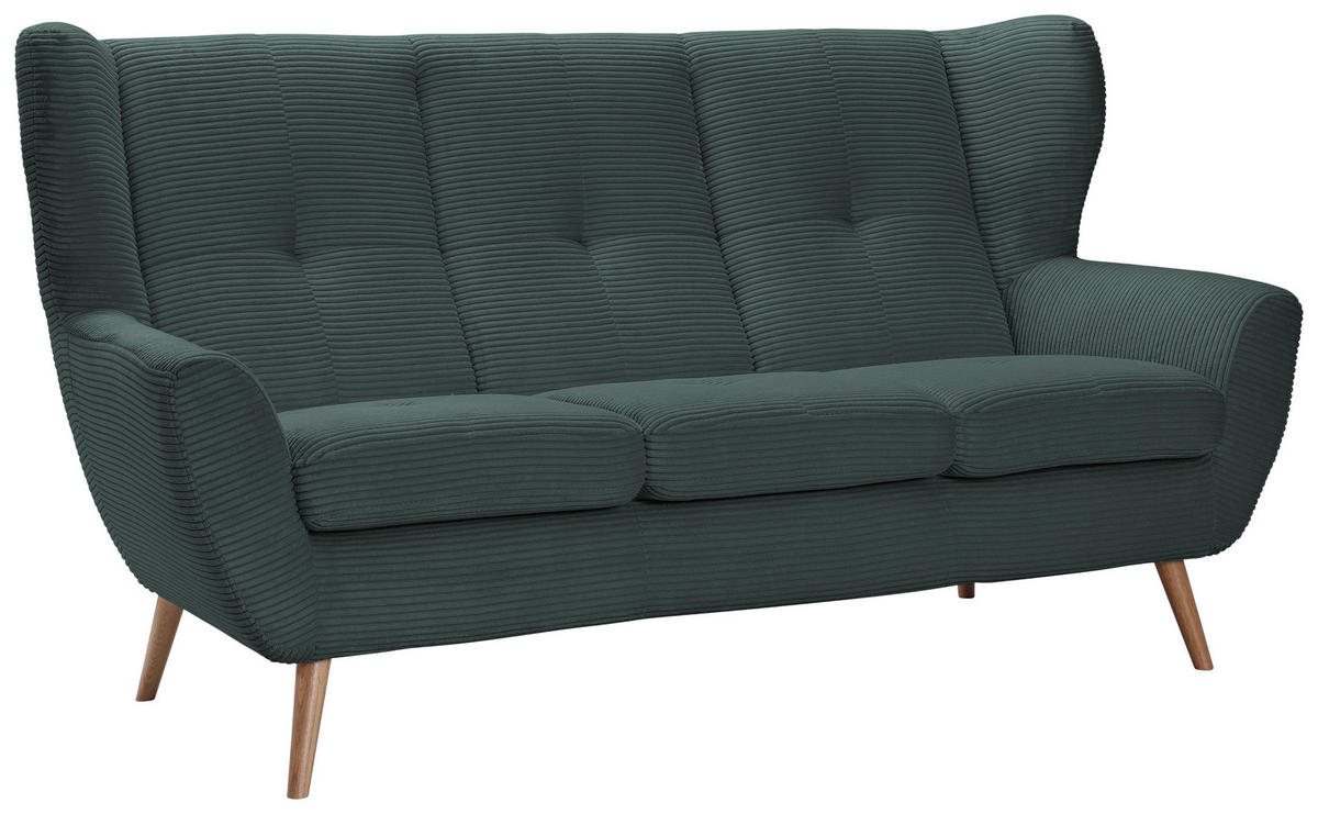 3-SITZER-SOFA in Cord Dunkelgrün  - Dunkelgrün/Eichefarben, Design, Holz/Textil (190/102/90cm) - Stylife