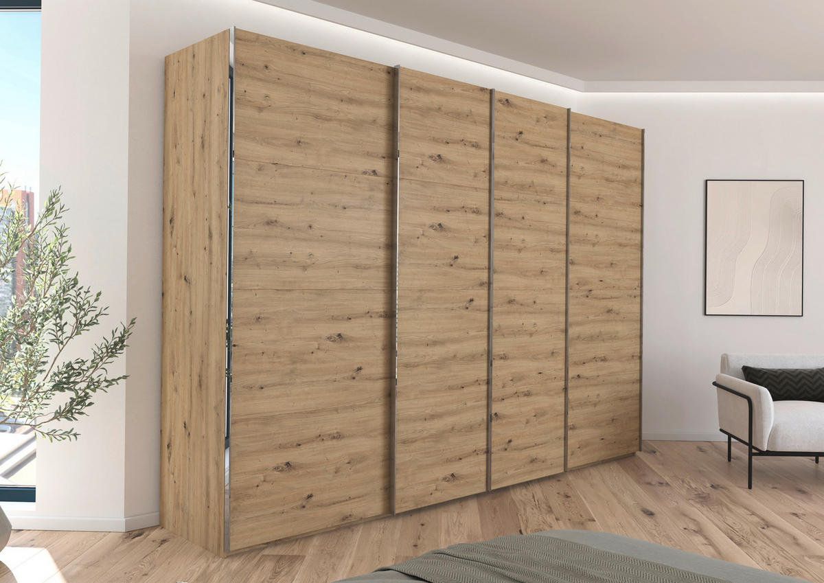 SCHWEBETÜRENSCHRANK 316/223/68 cm 4-türig Eiche Artisan  - Chromfarben/Eiche Artisan, Design, Holzwerkstoff/Metall (316/223/68cm) - Novel