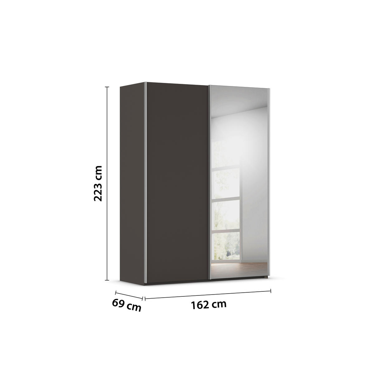 SCHWEBETÜRENSCHRANK 162/223/69 cm,  in Graphitfarben, Alufarben, 2 Tür(en)  - Alufarben/Graphitfarben, Basics, Glas/Holzwerkstoff (162/223/69cm) - Rauch Möbel