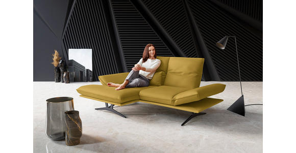 ECKSOFA in Echtleder Gelb 130/210 cm - Gelb/Schwarz, Design, Leder/Metall (130/210cm) - Dieter Knoll