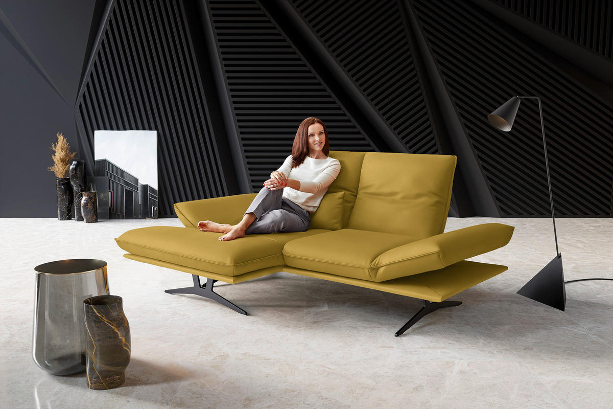 ECKSOFA in Echtleder Gelb  - Gelb/Schwarz, Design, Leder/Metall (130/210cm) - Dieter Knoll