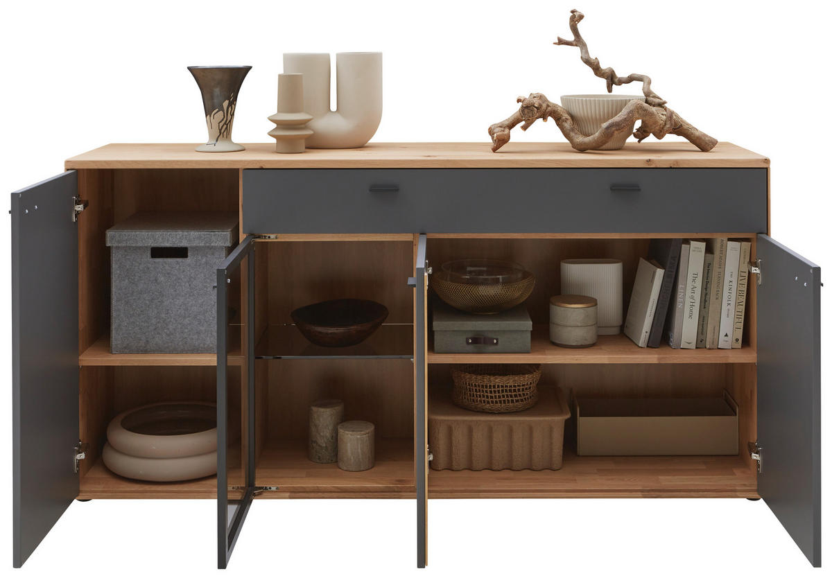 SIDEBOARD Graphitfarben, Wildeiche  181,9/89,5/45,2 cm  - Wildeiche/Graphitfarben, Natur, Glas/Holz (181,9/89,5/45,2cm) - Valnatura