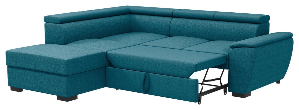 ECKSOFA Petrol Flachgewebe  - Petrol/Schwarz, KONVENTIONELL, Kunststoff/Textil (220/266cm) - Carryhome