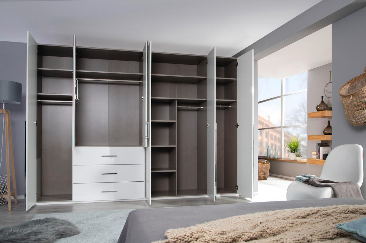 DREHTÜRENSCHRANK in Weiss  - Chromfarben/Weiss, Design, Glas/Holzwerkstoff (301/223/60cm) - home24