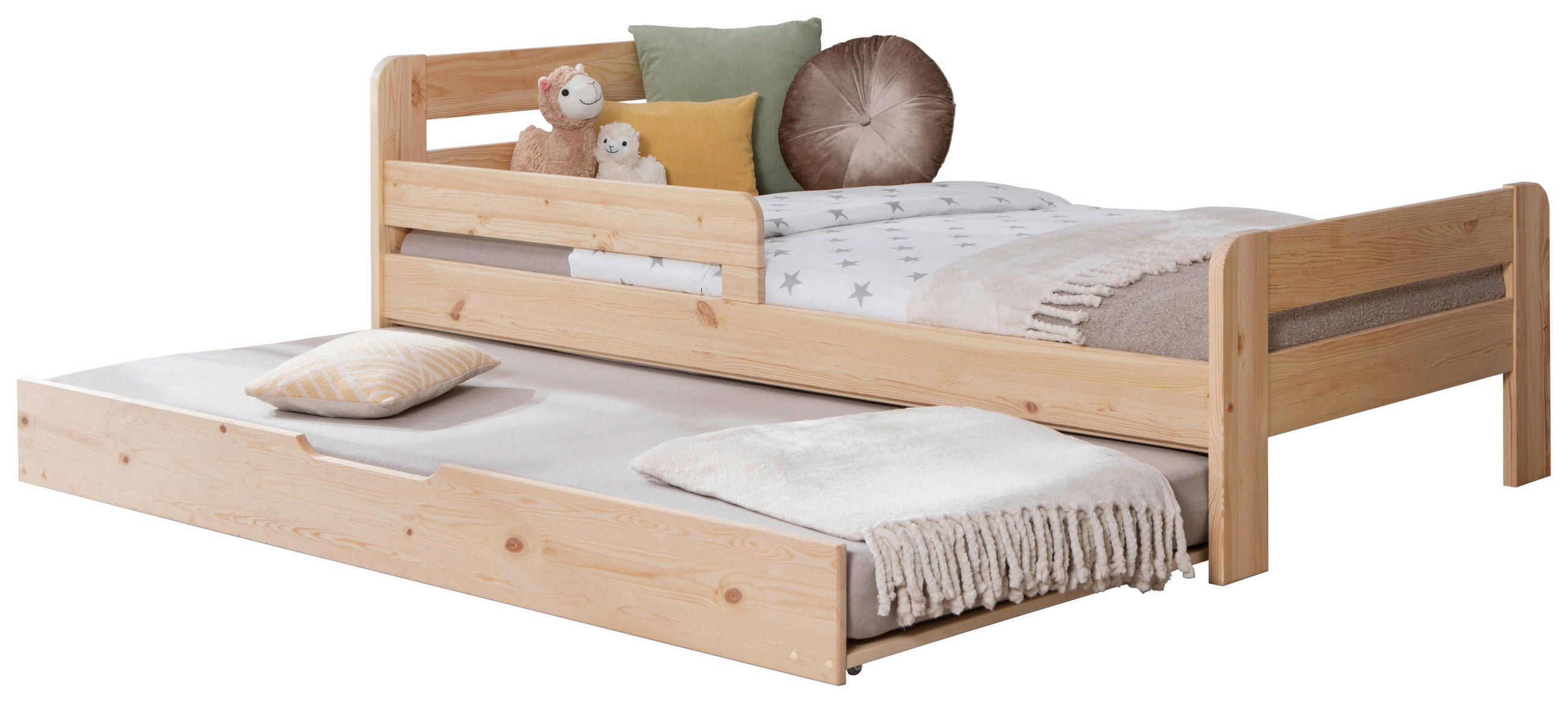 AUSZIEHBETT 100/200 cm,  in Naturfarben, Bettschublade, Absturzsicherung, Rollrost für Zusatzbett, Rollrost für Hauptbett  - Naturfarben, MODERN, Holz (100/200cm) - Livetastic