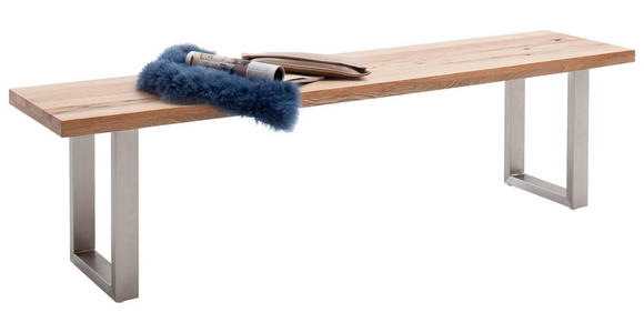 SITZBANK 160/50/40 cm Eichefarben, Edelstahlfarben Wildeiche massiv Metall - Edelstahlfarben/Eichefarben, Design, Holz/Metall (160/50/40cm) - Novel