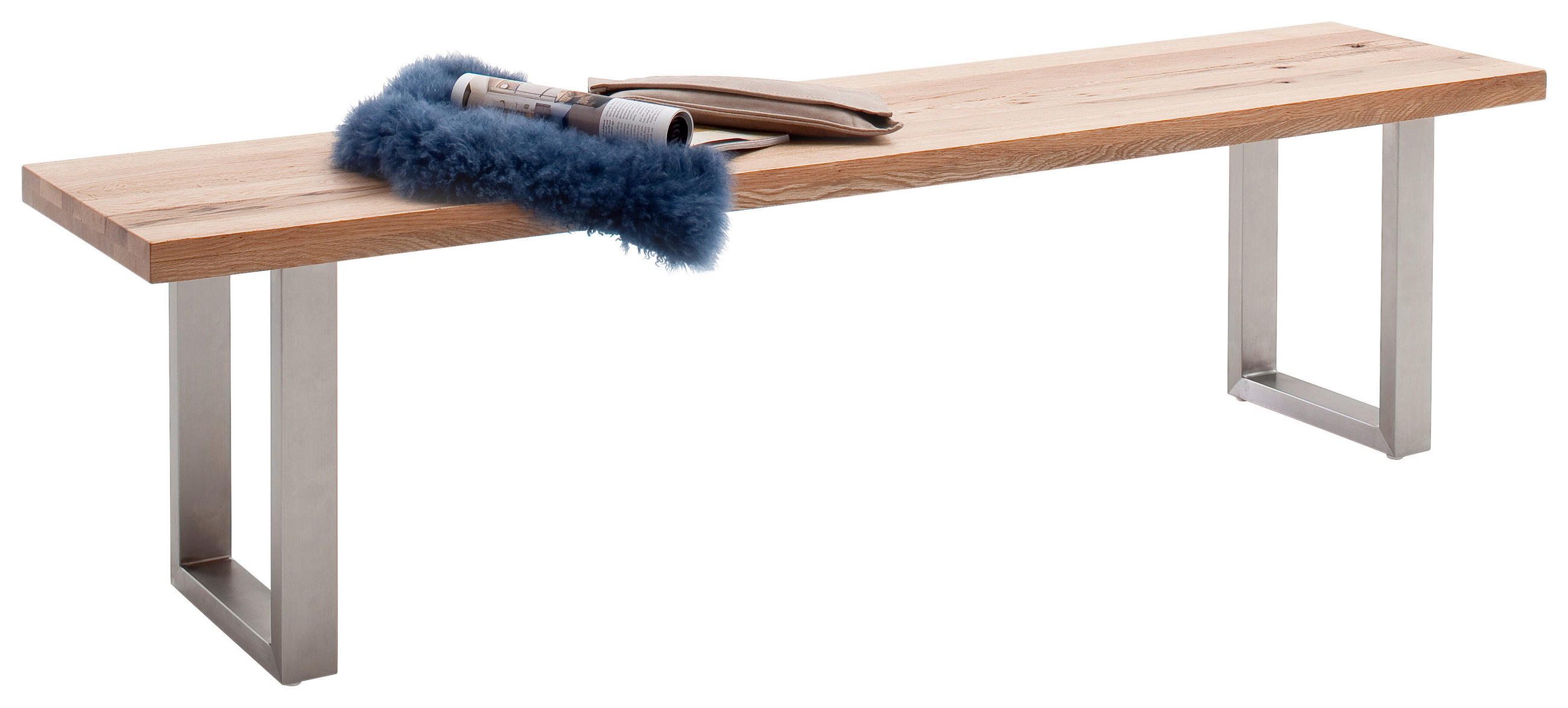 SITZBANK 200/50/40 cm Eichefarben, Edelstahlfarben Wildeiche massiv Metall - Edelstahlfarben/Eichefarben, Design, Holz/Metall (200/50/40cm) - Novel