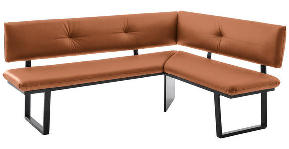 ECKBANK 190/150 cm in Schwarz, Cognac - Cognac/Schwarz, MODERN, Textil/Metall (190/150cm) - Cantus