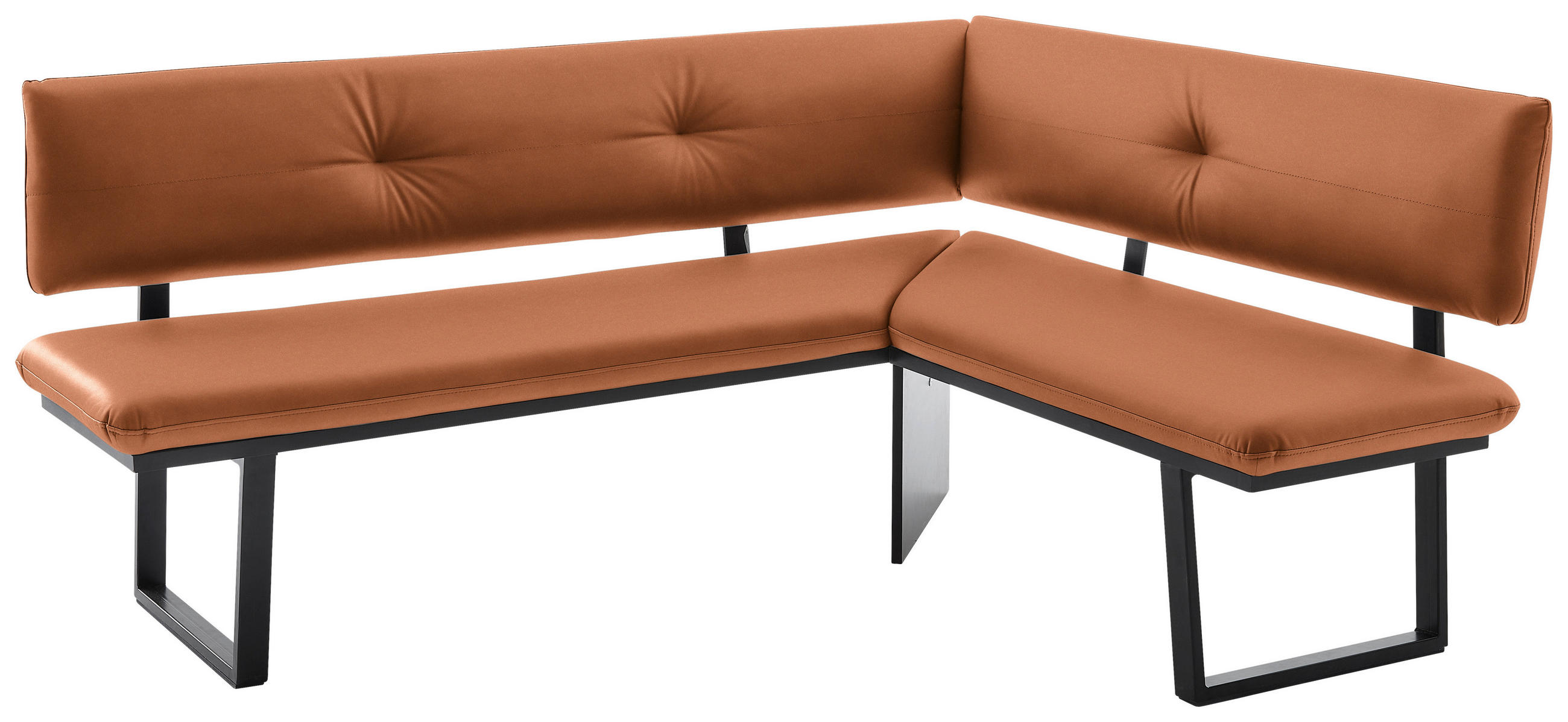ECKBANK in Metall, Textil Schwarz, Cognac  - Cognac/Schwarz, Modern, Textil/Metall (180/140cm) - Cantus