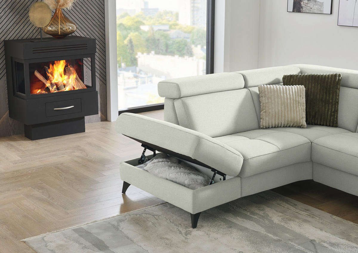 ECKSOFA Beldomo System in Flachgewebe Naturfarben  214/276 cm  - Schwarz/Naturfarben, KONVENTIONELL, Textil/Metall (214/276cm) - Beldomo System