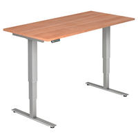 SCHREIBTISCH 160/80/63,5-128,5 cm Silberfarben, Nussbaumfarben höhenverstellbar elektrisch höhenverstellbar  - Silberfarben/Nussbaumfarben, KONVENTIONELL, Holzwerkstoff/Metall (160/80/63,5-128,5cm) - Venda