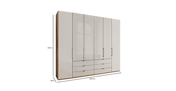 DREHTÜRENSCHRANK 250/236/58 cm,  in Champagner, Eiche Bianco, 6-türig  - Schieferfarben/Eiche Bianco, KONVENTIONELL, Glas/Holzwerkstoff (250/236/58cm) - Dieter Knoll