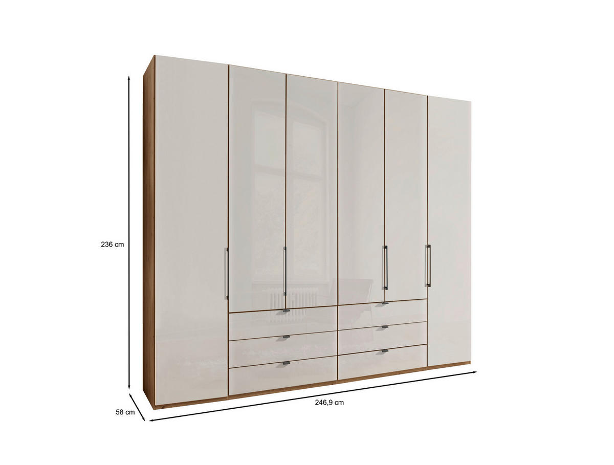 DREHTÜRENSCHRANK in Weiss, Eiche Bianco  - Schieferfarben/Weiss, Konventionell, Glas/Holzwerkstoff (250/236/58cm) - Dieter Knoll