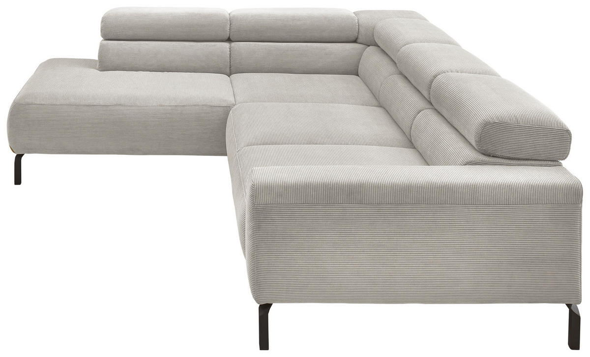 ECKSOFA inkl. Funktion Ottomane links  Hellgrau Feincord  - Hellgrau/Schwarz, Design, Textil/Metall (219/273cm) - Pure Home Lifestyle