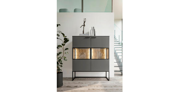 HIGHBOARD Eiche massiv Grau, Eichefarben Einlegeböden  - Eichefarben/Grau, Design, Glas/Holz (120,3/147/42,4cm) - Moderano