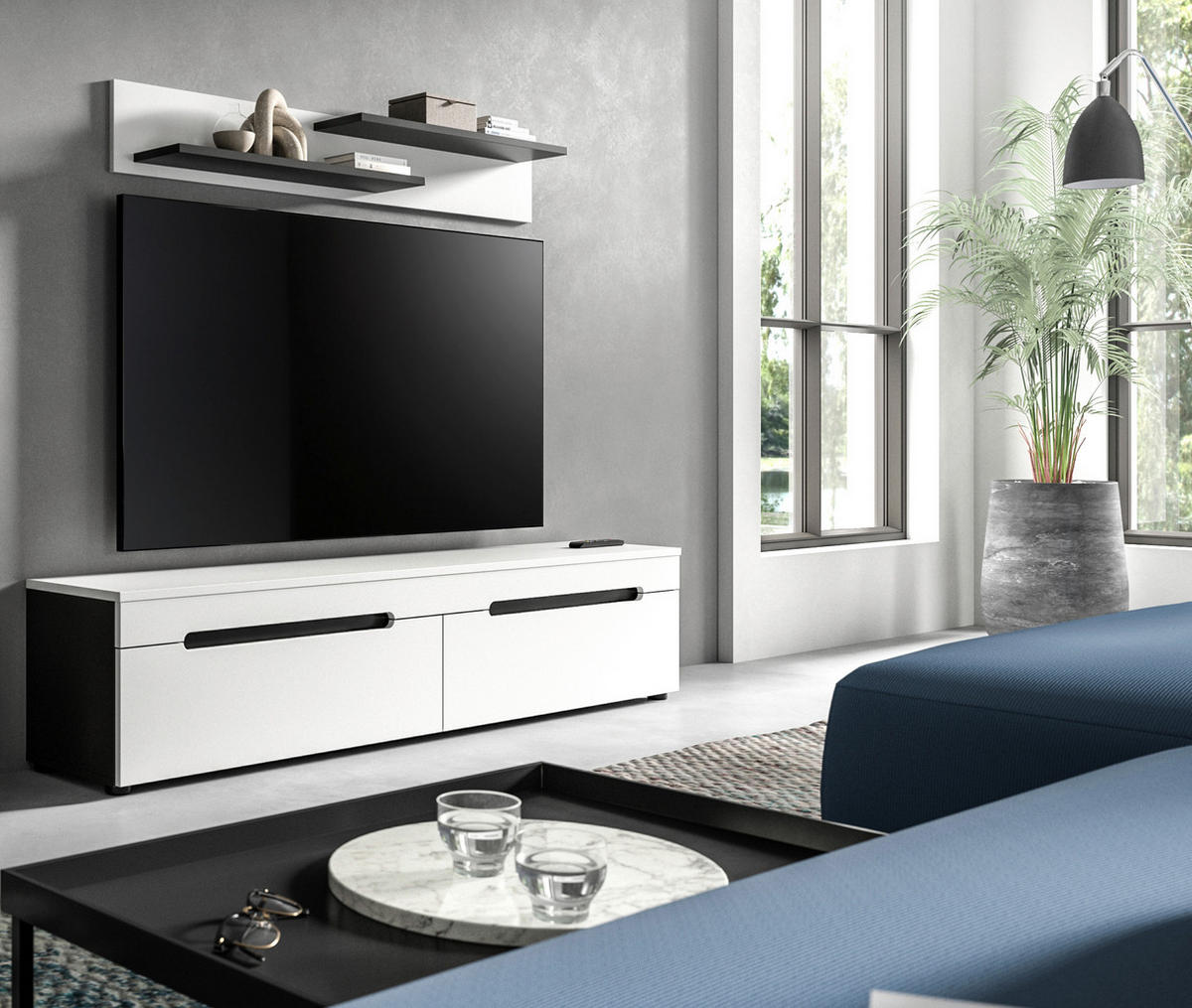 TV-SZEKRÉNY 170/38/33 cm  - fekete/fehér, Design, műanyag/faalapú anyag (170/38/33cm) - Livetastic