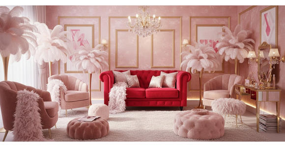 CHESTERFIELD-SOFA Samt Rot, Schwarz  - Rot/Schwarz, Trend, Holz/Textil (165/75/87cm) - Xora