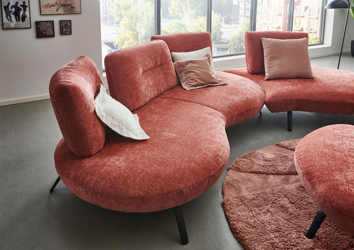 BIGSOFA Flachgewebe Rot  - Rot/Schwarz, Design, Textil/Metall (456/93/138cm) - Moderano