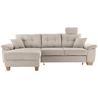 ECKSOFA Beige Cord Bettkasten, Schlaffunktion, Sitztiefenverstellung, Kopfstütze, Liegefläche im Originalstoff  - Beige/Naturfarben, MODERN, Holz/Textil (176/270cm) - Livetastic