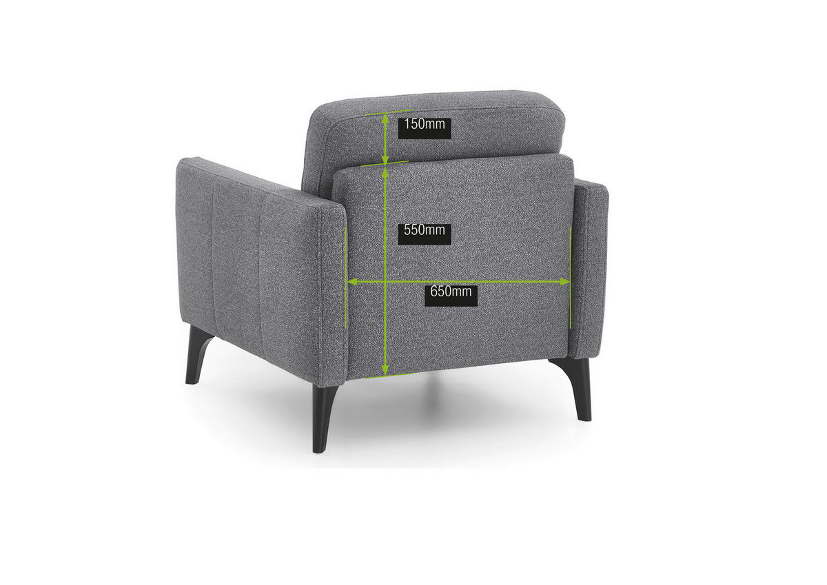 SESSEL in Flachgewebe Grau  - Schwarz/Grau, KONVENTIONELL, Textil/Metall (91/88/92cm) - Elegando