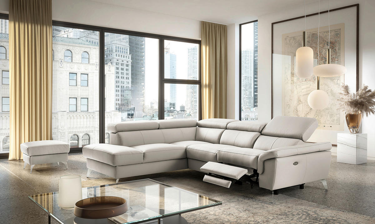 ECKSOFA  in Lederlook Echtleder Platinfarben  210/265 cm  - Platinfarben/Chromfarben, Design, Leder/Textil (210/265cm) - Livetastic