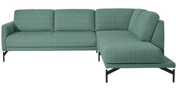 ECKSOFA in Flachgewebe, Struktur Türkis  - Türkis/Anthrazit, Design, Textil/Metall (254/230cm) - Ambiente