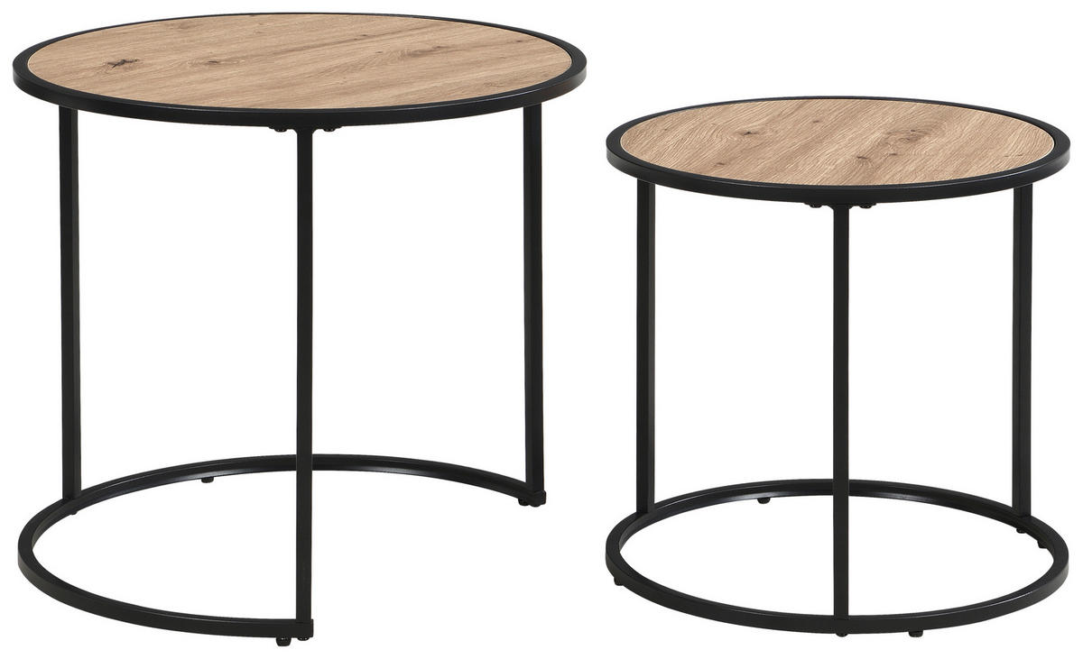 BEISTELLTISCHSET rund Schwarz, Eiche Artisan  - Schwarz/Eiche Artisan, Basics, Holzwerkstoff/Metall (50/40/50/40/45.5/39cm) - Carryhome