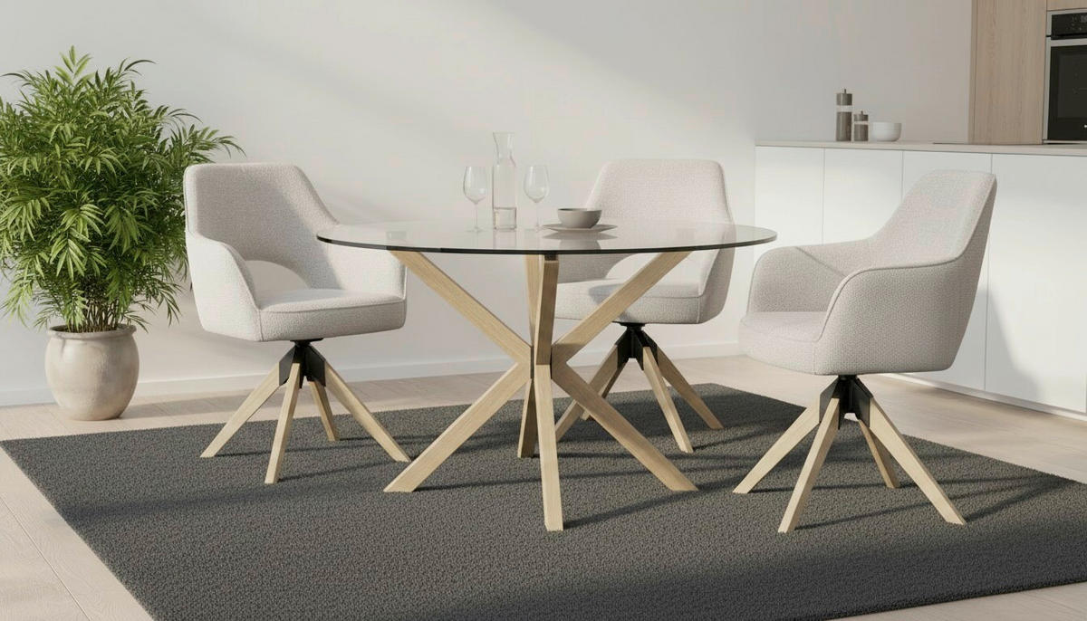 ESSTISCH  Metall, Glas rund Klar, Eichefarben  - Klar/Eichefarben, MODERN, Glas/Metall (119/75,5cm) - P & B