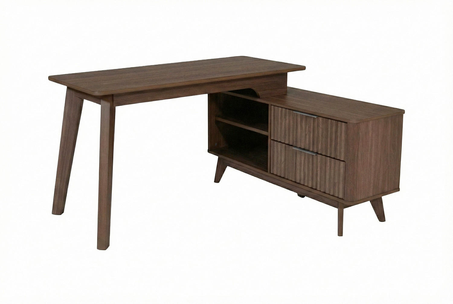 ECKSCHREIBTISCH 148/120/76,20 cm Walnussfarben Kabeldurchlass, Stauraum, seitenverkehrt montierbar  - Silberfarben/Walnussfarben, MODERN, Holzwerkstoff/Metall (148/120/76,20cm) - MID.YOU