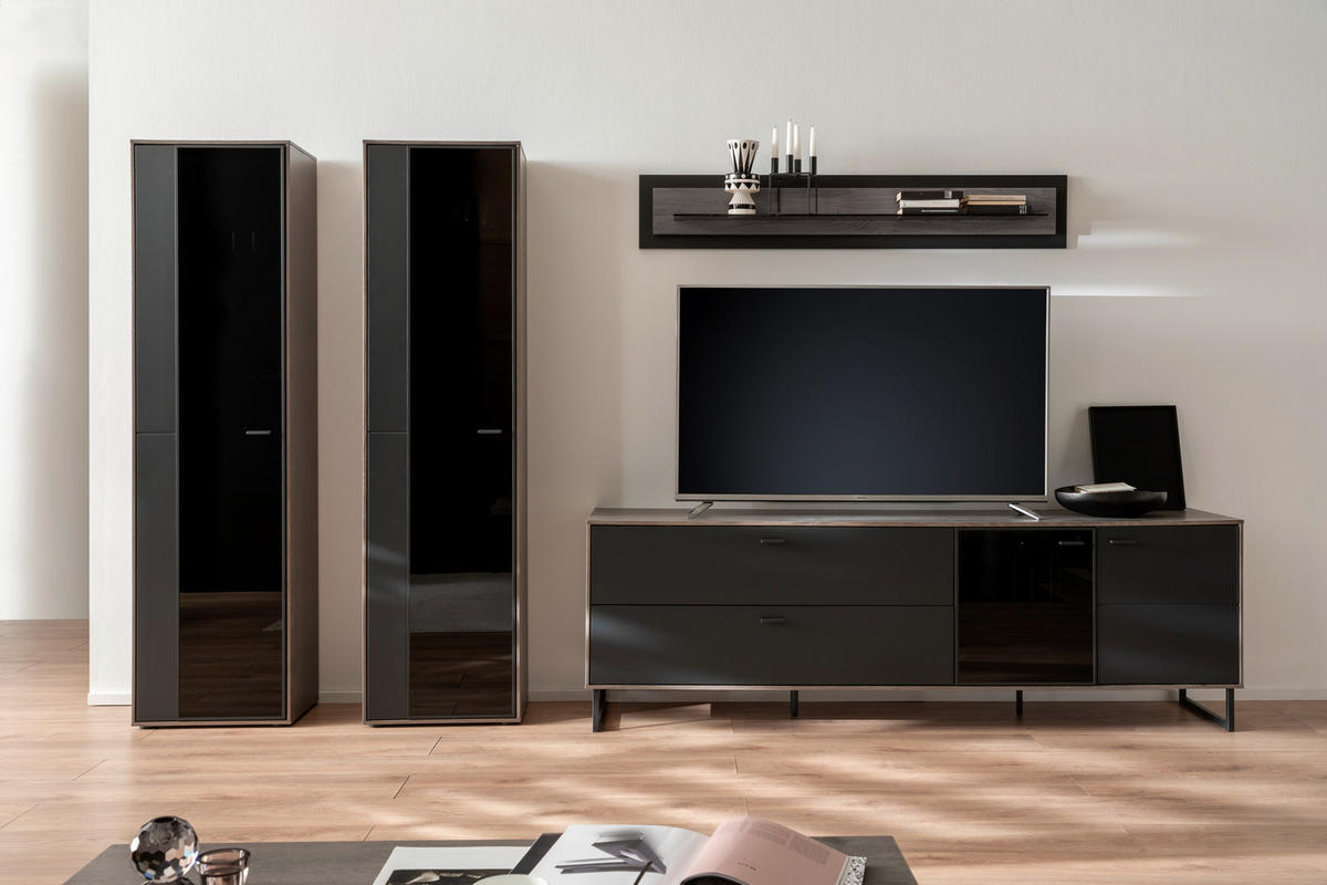 WOHNWAND  in Schwarz, Eichefarben  339/190/50 cm  - Eichefarben/Anthrazit, Design, Glas/Holz (339/190/50cm) - MID.YOU