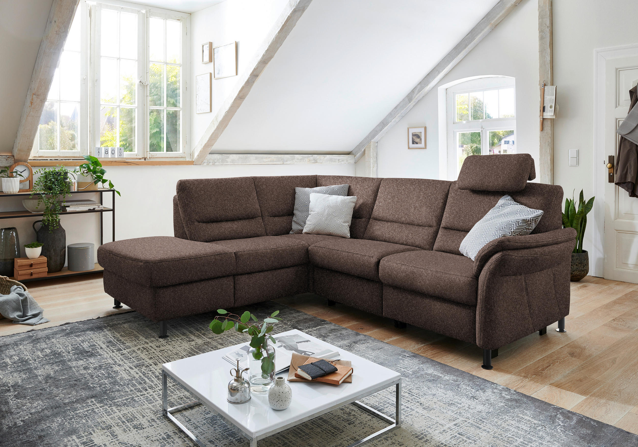 HÖRNSOFFA i flatväv brun  - brun/svart, Modern, metall/textil (203/227cm) - Beldomo System