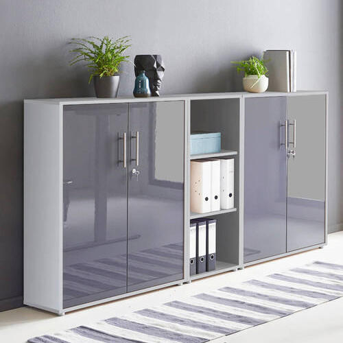 AKTENSCHRANK Grau, Anthrazit Hochglanz  - Anthrazit Hochglanz/Grau, MODERN, Holzwerkstoff (213/114/33cm) - MID.YOU