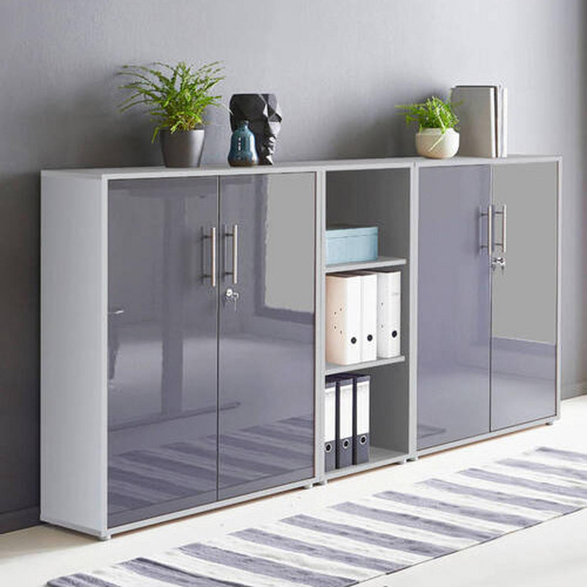 AKTENSCHRANK 213/114/33 cm  - Anthrazit Hochglanz/Grau, MODERN, Holzwerkstoff (213/114/33cm) - MID.YOU