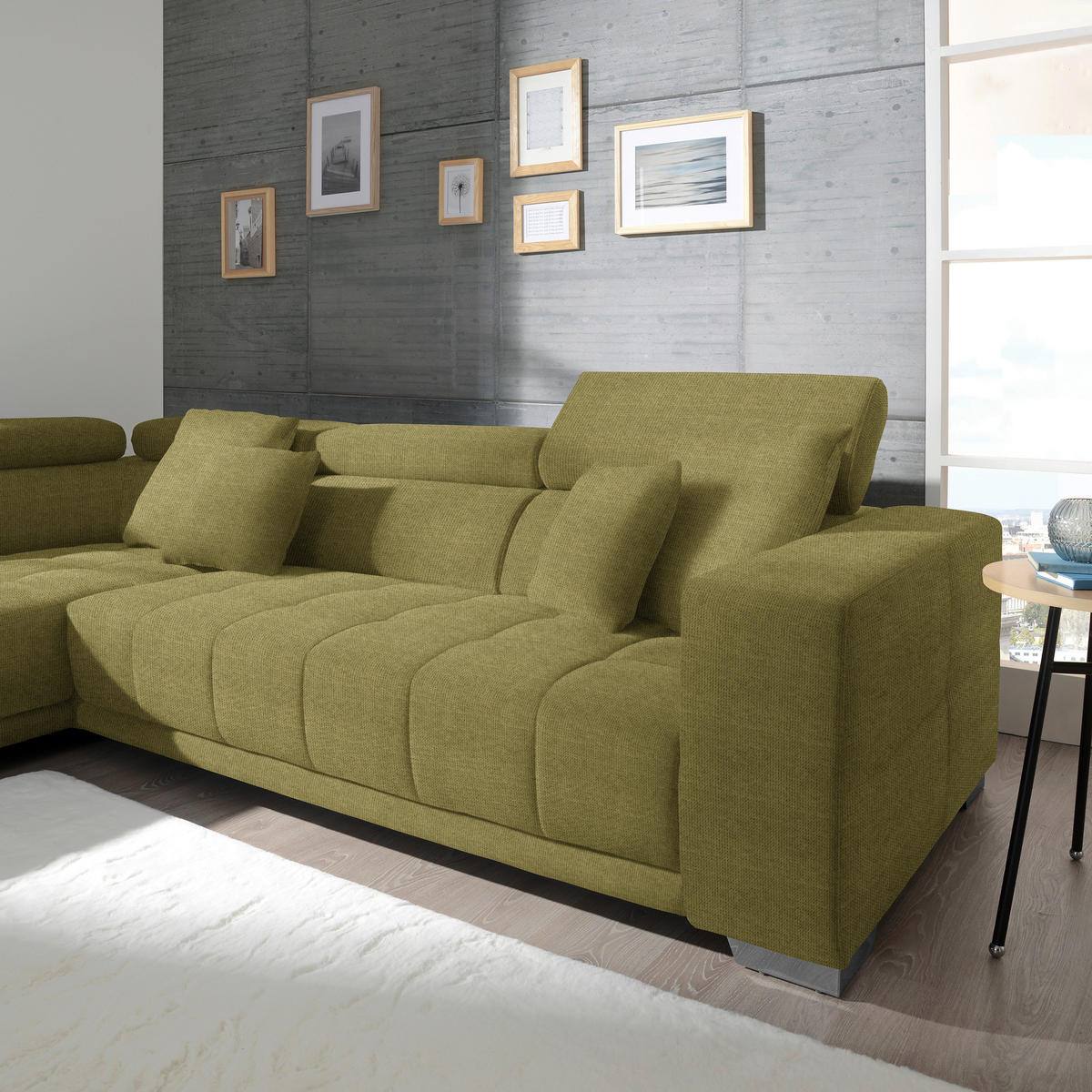 ECKSOFA in Mikrofaser Grün  - Chromfarben/Grün, Design, Textil/Metall (207/301cm) - Xora