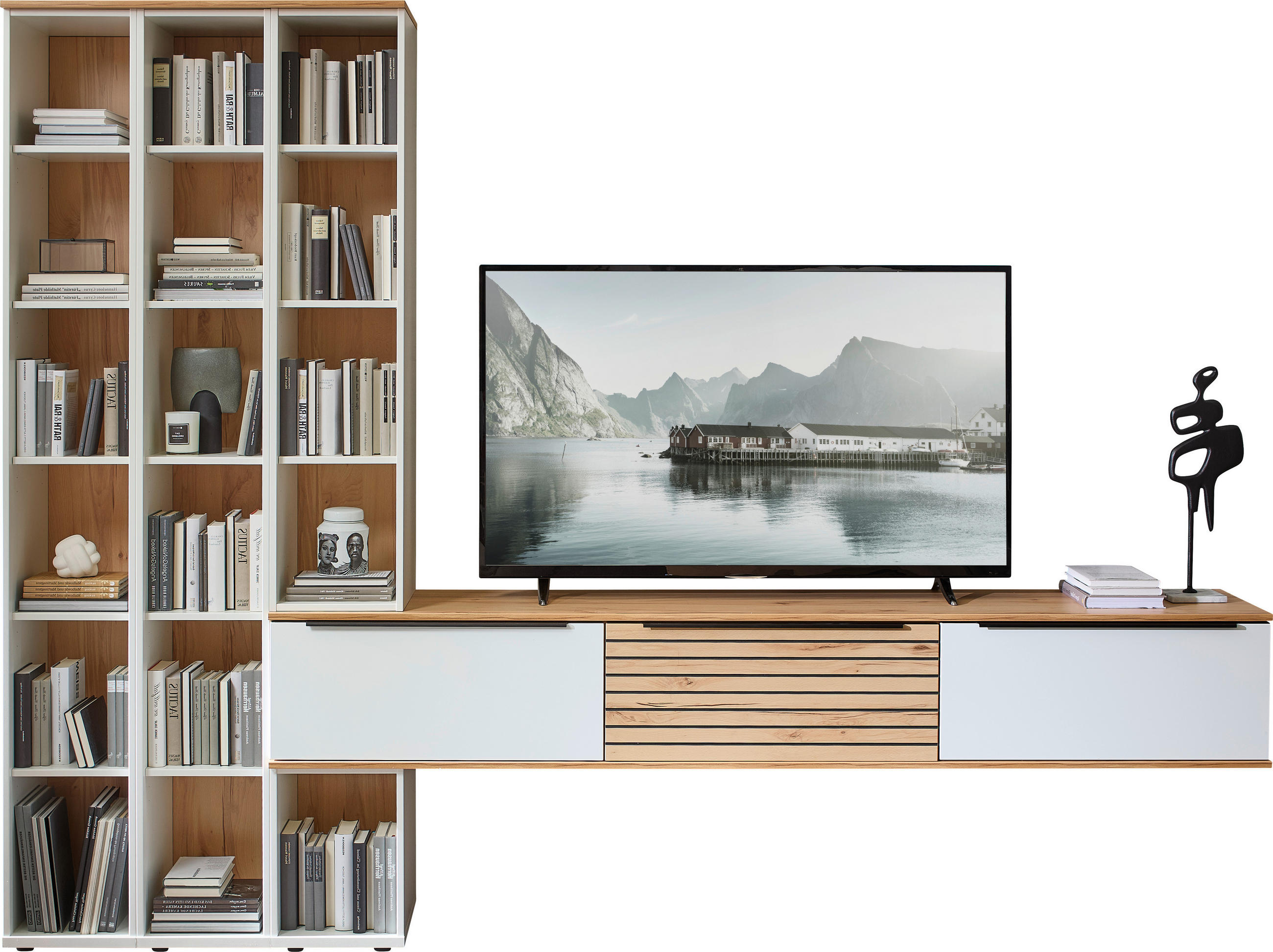 WOHNWAND  in Weiß, Buchefarben  285/215/40 cm  - Buchefarben/Schwarz, KONVENTIONELL, Holzwerkstoff/Kunststoff (285/215/40cm) - Venda