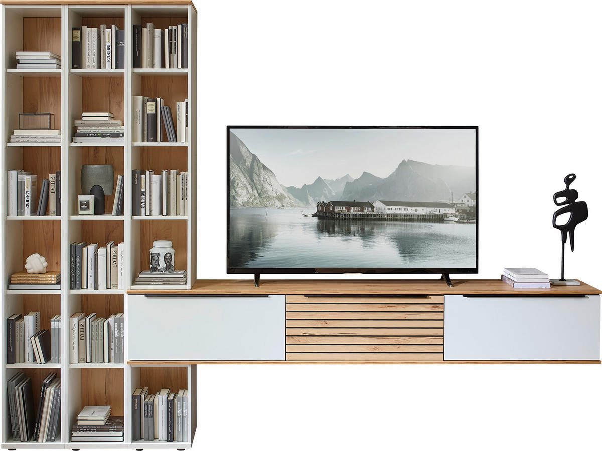 WOHNWAND  in Weiß, Buchefarben  285/215/40 cm  - Buchefarben/Schwarz, KONVENTIONELL, Holzwerkstoff/Kunststoff (285/215/40cm) - Venda