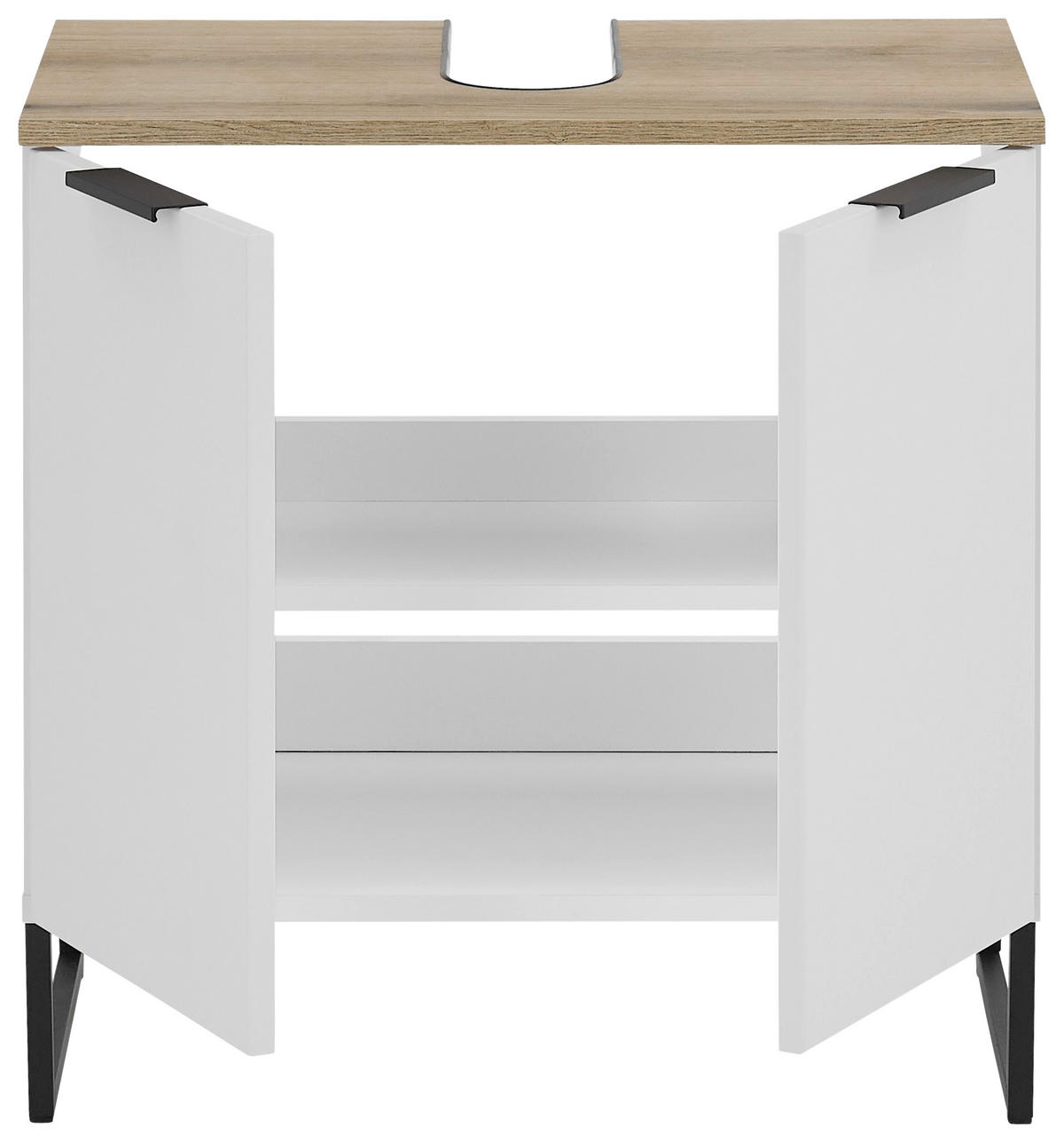 WASCHBECKENUNTERSCHRANK 60/60/35 cm  - Eichefarben/Schwarz, KONVENTIONELL, Holzwerkstoff/Metall (60/60/35cm) - home24
