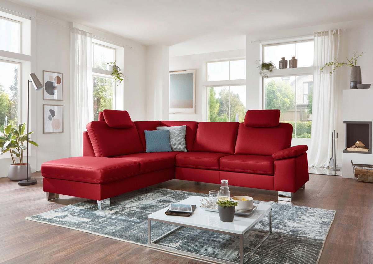 ECKSOFA  in Echtleder Rot  235/248 cm  - Rot/Alufarben, Design, Leder/Metall (235/248cm) - Beldomo Premium