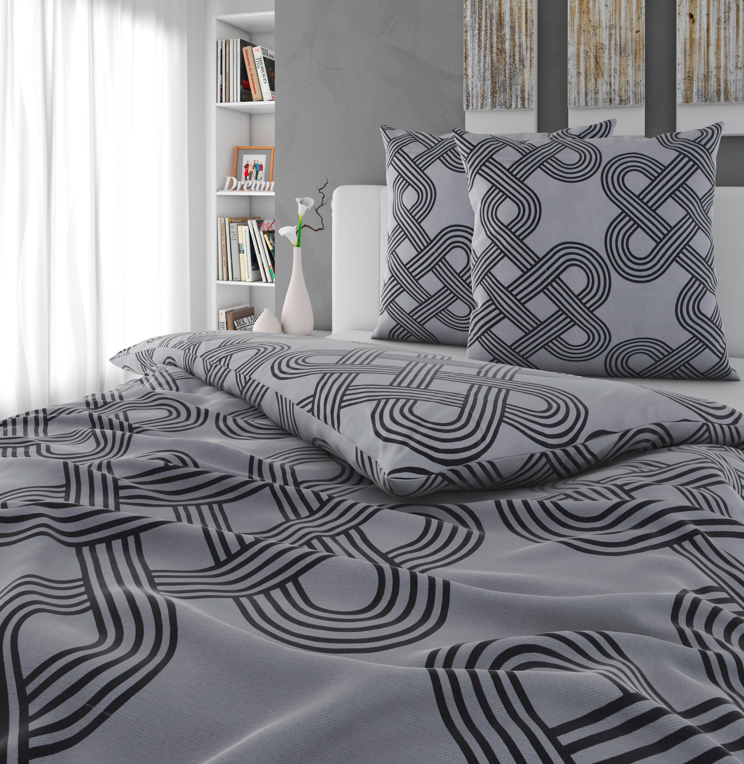 BETTWÄSCHE TIJN Satin 200/200 cm  - Anthrazit/Hellgrau, Design, Textil (200/200cm) - Novel