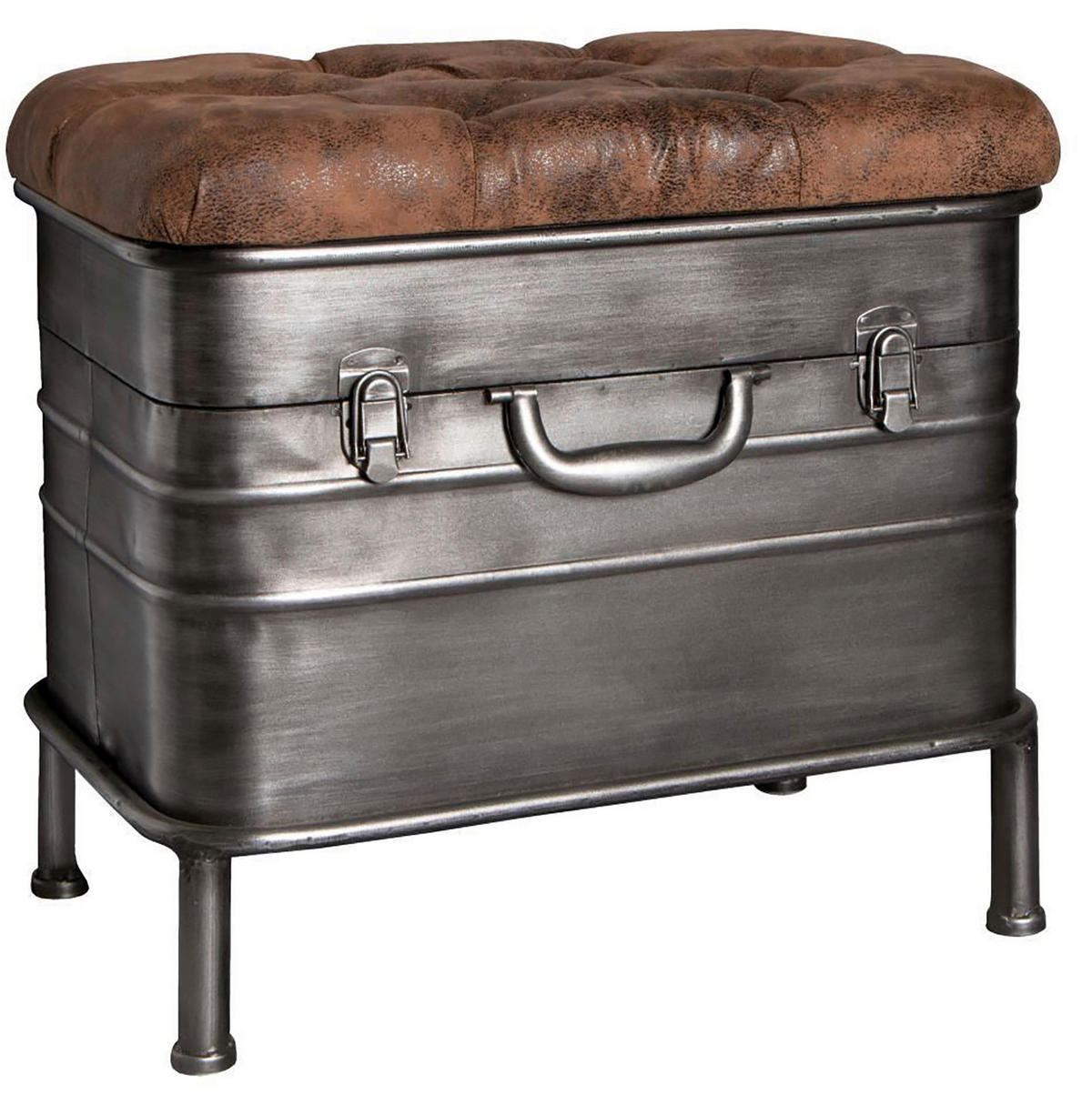 SITZBANK 51/48/34 cm Lederlook Anthrazit, Braun  - Anthrazit/Braun, Design, Textil/Metall (51/48/34cm) - Carryhome
