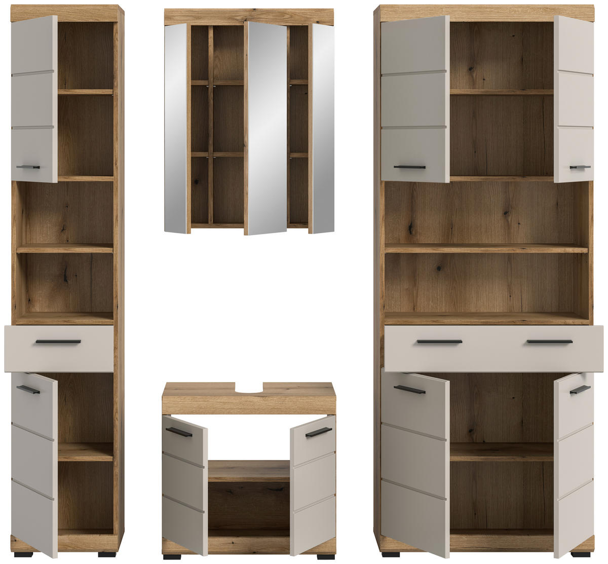 BADEZIMMER 4-teilig  in 171 cm  - Kaschmir/Schwarz, MODERN, Holzwerkstoff/Kunststoff (171cm) - MID.YOU