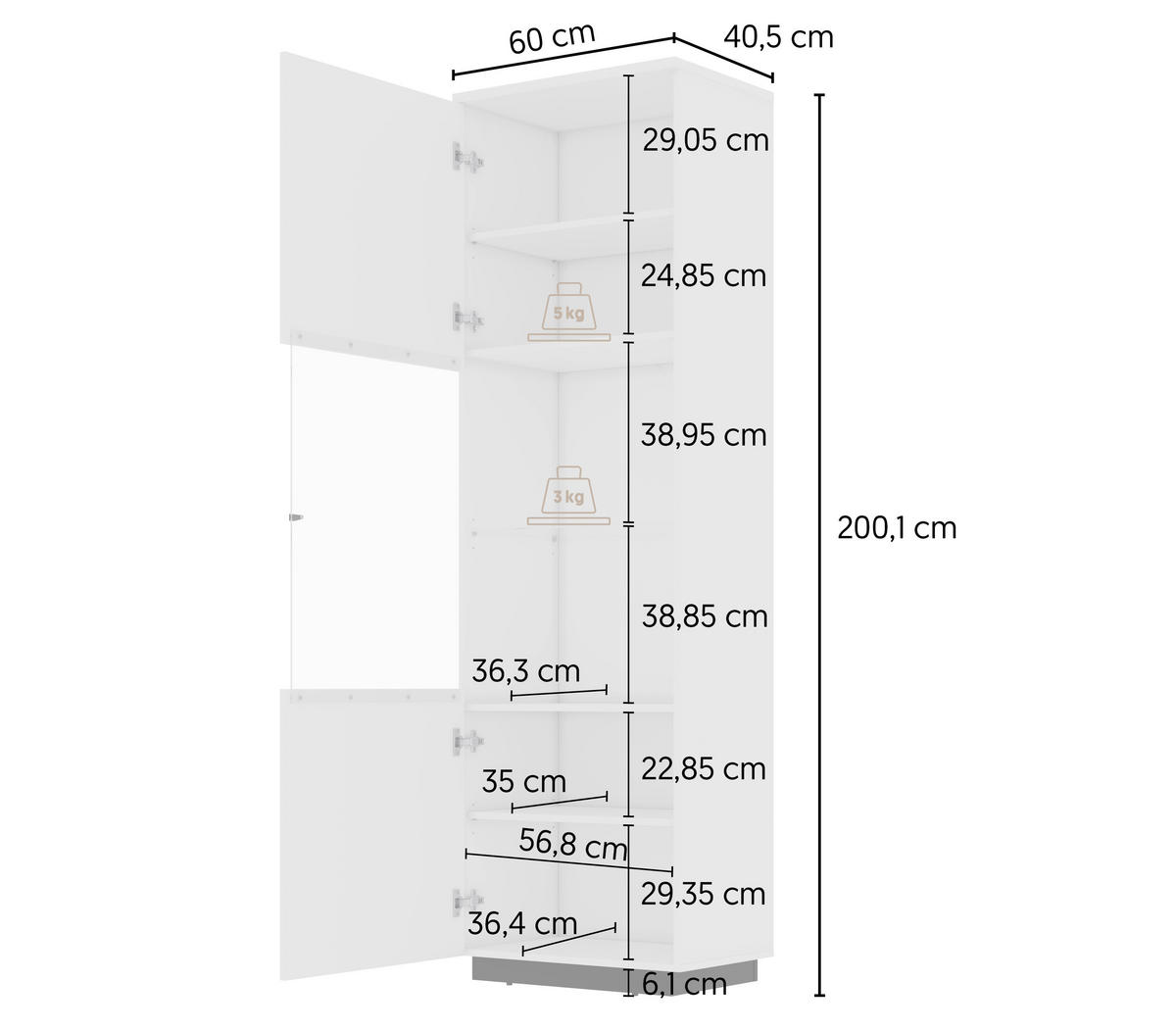 VITRINE Schwarz, Weiss, Weiss Hochglanz  - Weiss Hochglanz/Weiss, Design, Glas/Holzwerkstoff (60/200/40,5cm) - MID.YOU