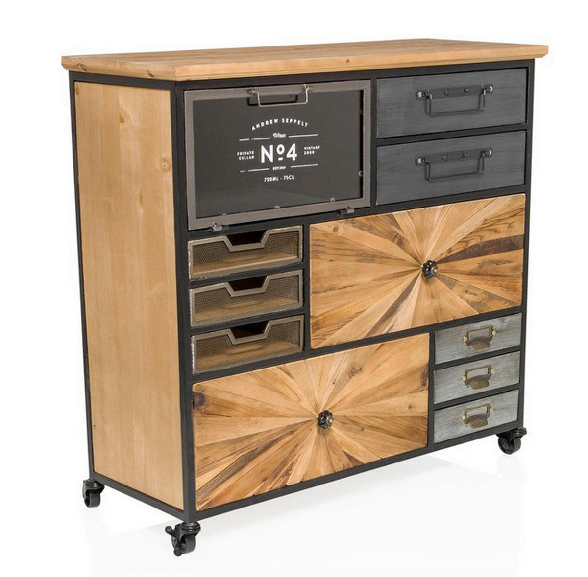 ŠIROKÁ KOMODA, 88/84/34 cm - černá/přírodní barvy, Moderní, kov/dřevo (88/84/34cm) - MID.YOU